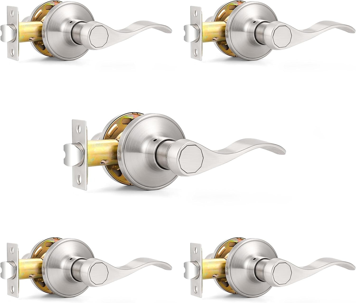 Easy Install Satin Nickel Door Levers - 5 Pack Modern Handles for Interiors