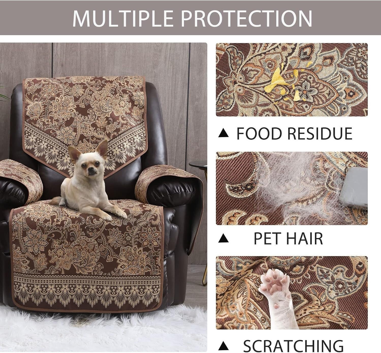 Elegant Waterproof Recliner Chair Covers with Non-Slip Design & Pockets - Brown