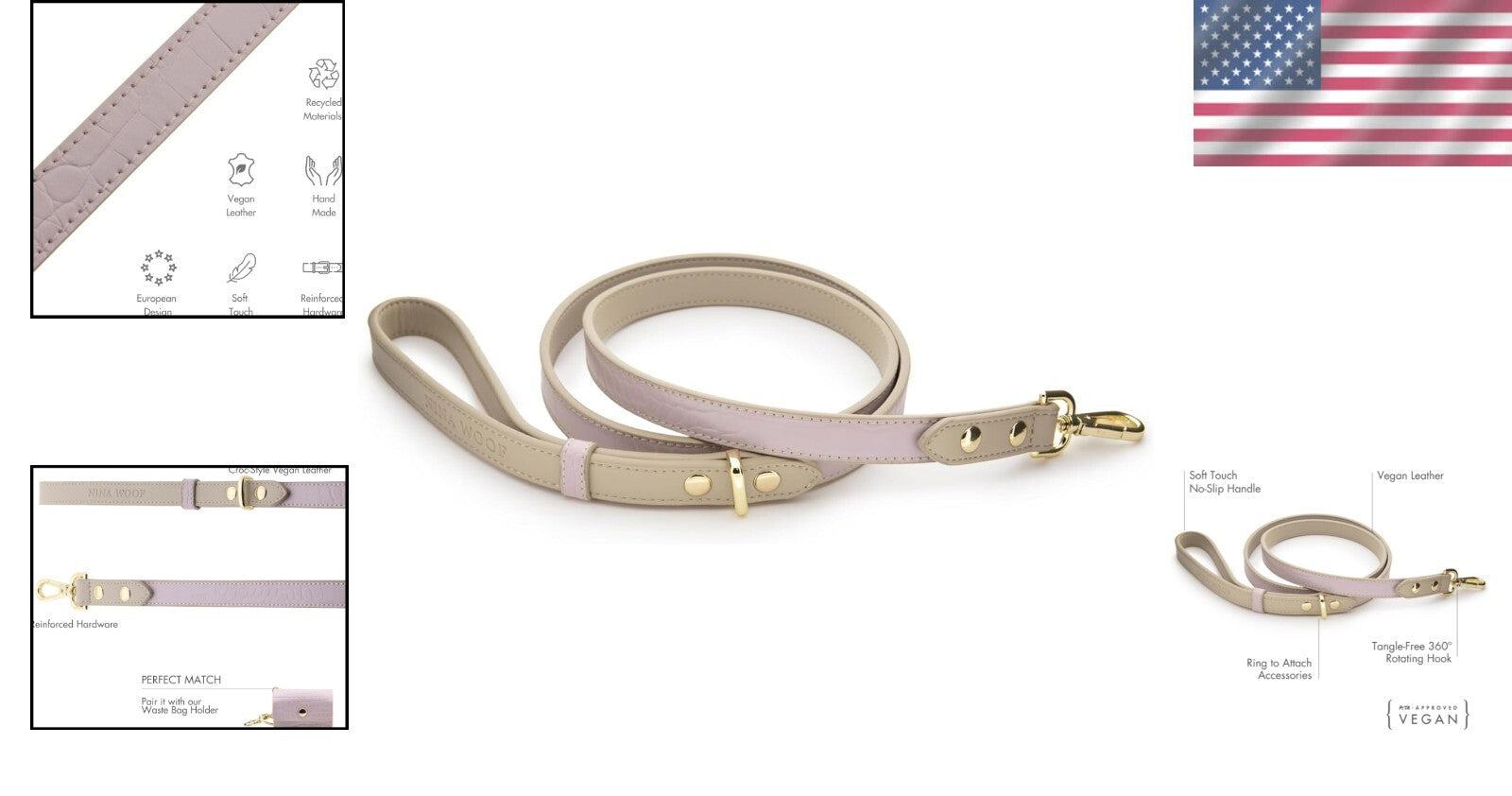 4ft Padded Milan Dog Leash - Stylish Vegan Leather Lead for Medium & Large Dogs