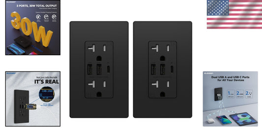 Durable and Dual-USB Wall Outlet with 3 Ports, Perfect for Home Devices - 2 Pack