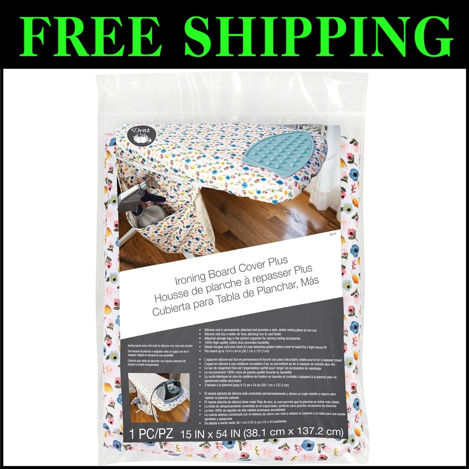 Durable Cotton Duck Ironing Board Cover with Silicone Rest - Multicolor, 54x15