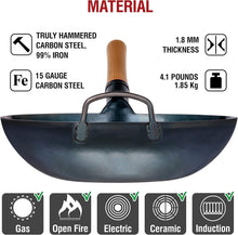 Load image into Gallery viewer, 13.5" Blue Carbon Steel Wok - Pre-Seasoned for Induction and Gas Cooking