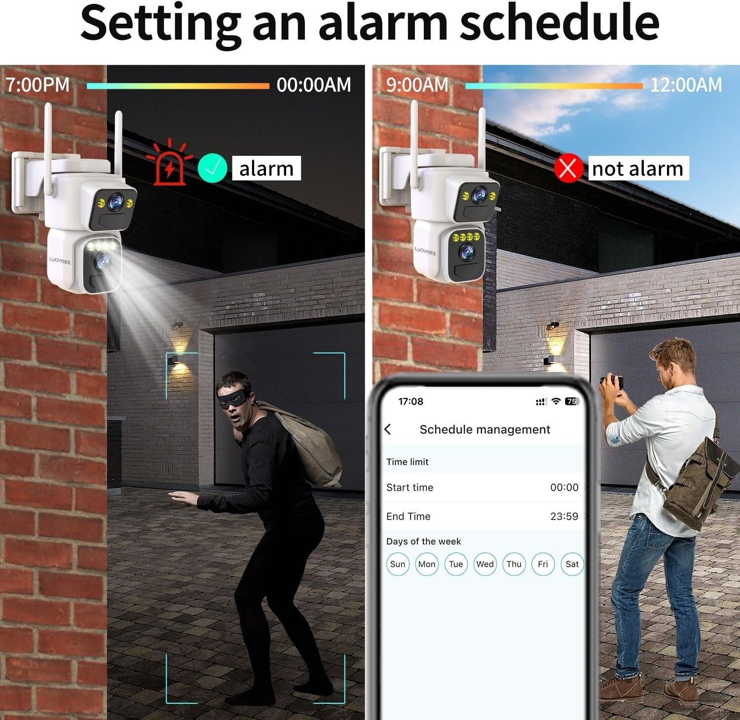 Dual Lens Solar Powered Security Cameras - 2K Outdoor WiFi, Color Night Vision