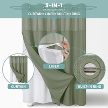 Load image into Gallery viewer, Luxury Sage Green Waterproof Waffle Shower Curtain Set with Snap-In Liner, 71x86
