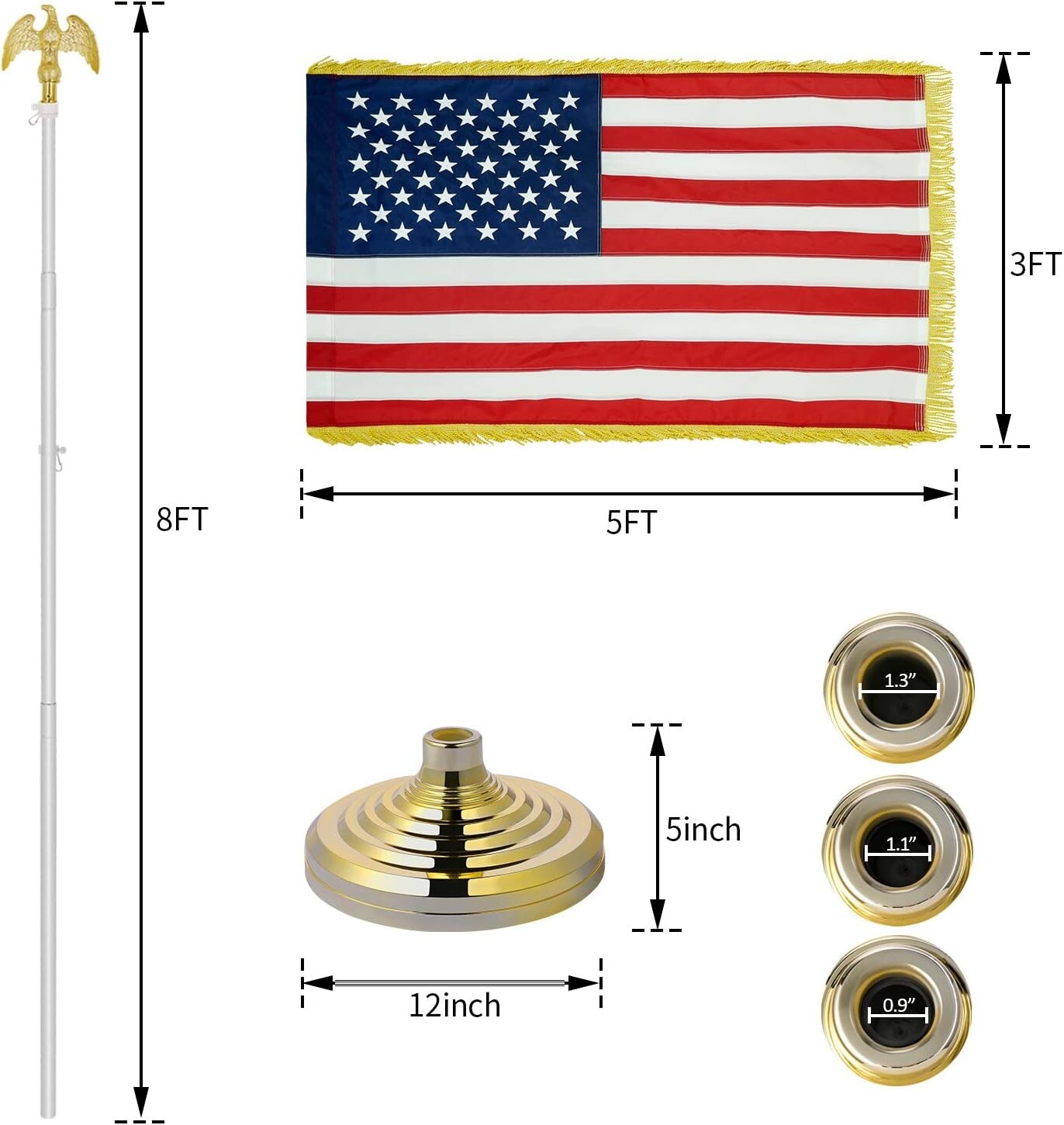 Durable 8 FT Telescoping Flagpole Kit: Eagle Topper & American Flag Included