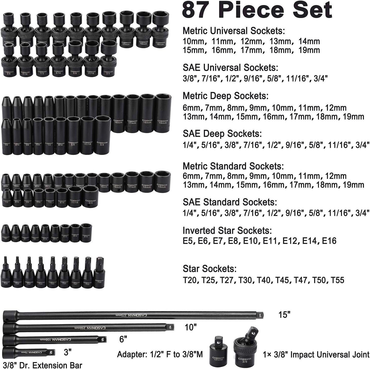 Heavy Duty 3/8" Drive Master Socket Set - Durable Chrome Moly Construction