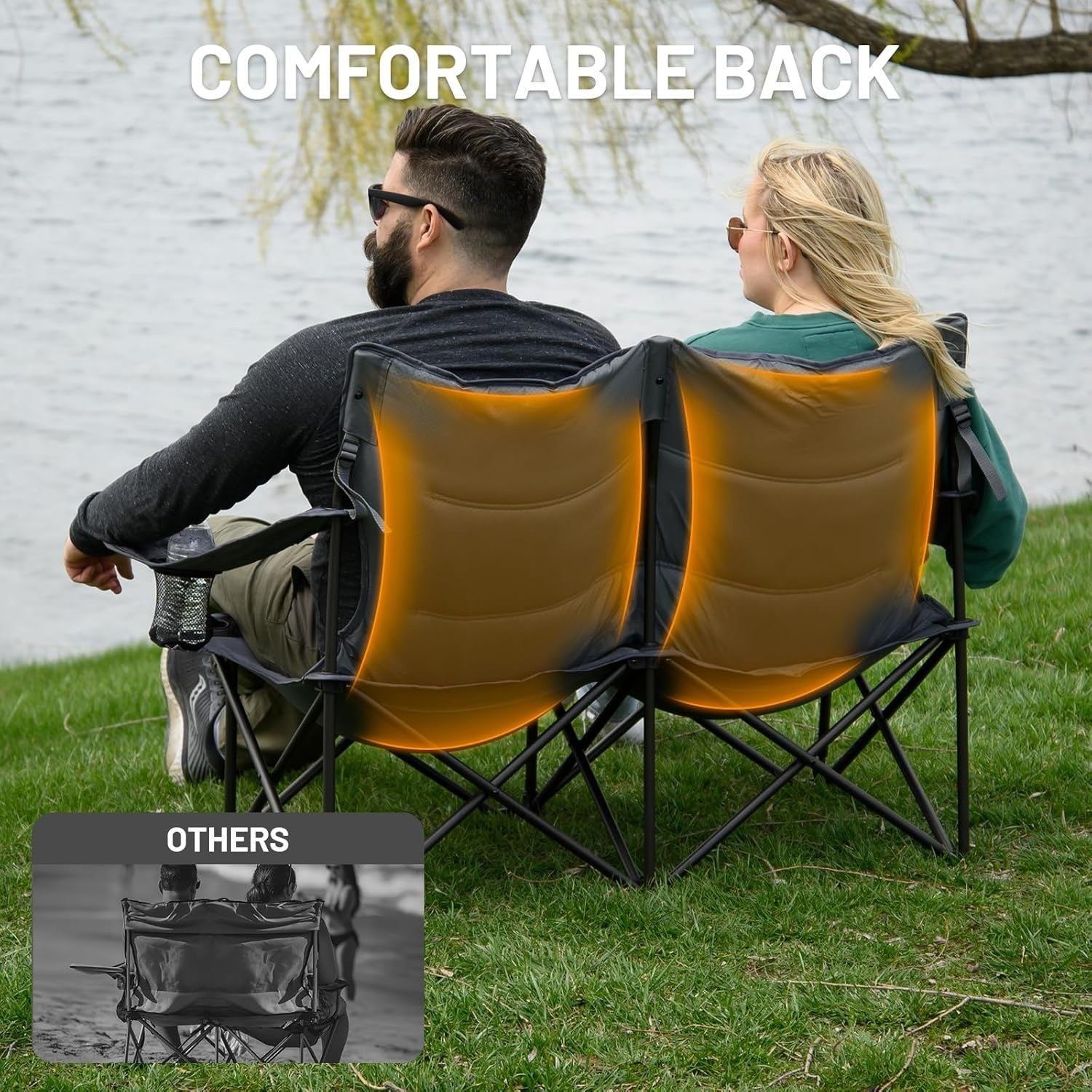 Grey Folding Camping Chair Loveseat for 2 - Perfect for Intimate Outdoor Moments