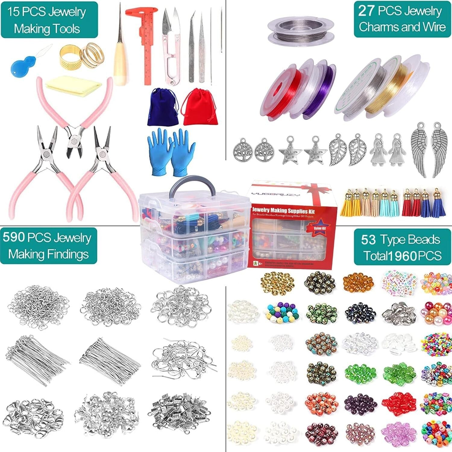 Complete Jewelry Craft Kit with Tools, Beads & Findings - Perfect Gift Idea