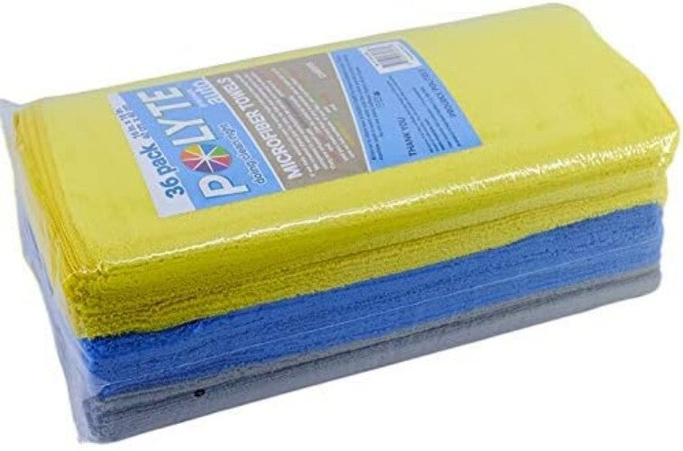 Efficient Microfiber Cleaning Towels, Lint-Free, 16x16, 36-Pack for Home & Auto