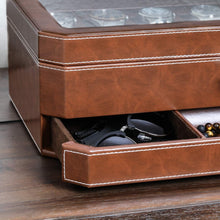 Load image into Gallery viewer, 12 Slot Leather Watch Box &amp; Slide Out Drawer - Luxury Organizer in Tan/Brown