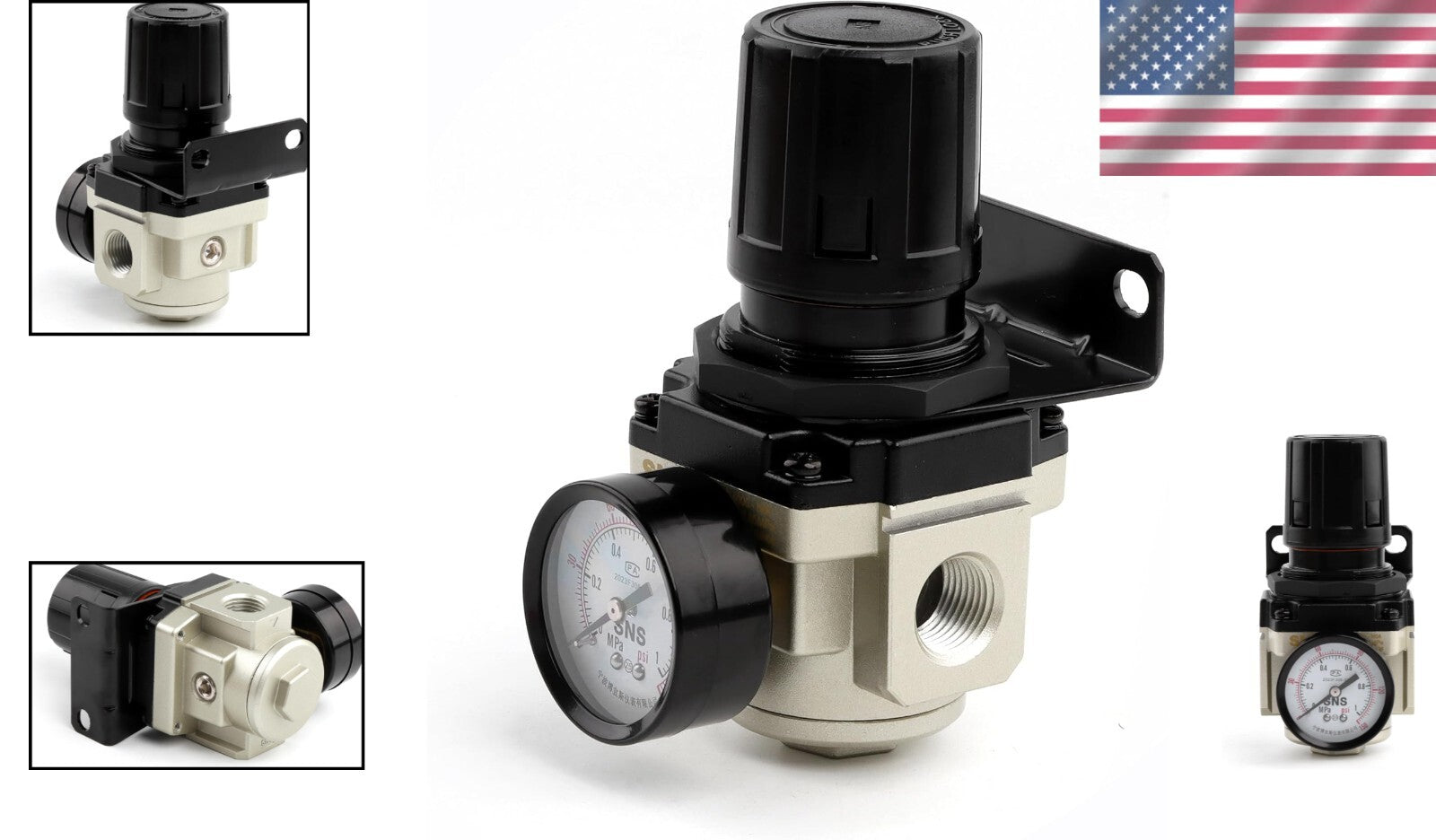 Compact Adjustable 1/2 NPT Air Pressure Regulator with Needle Valve Control