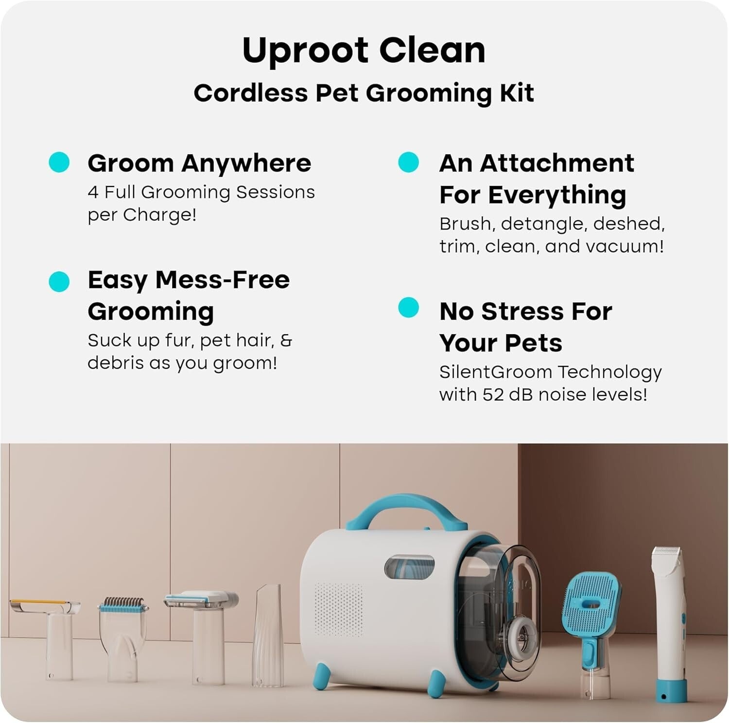 Effortless Dog & Cat Grooming Vacuum: Cordless, Quiet & HEPA Filtration Power
