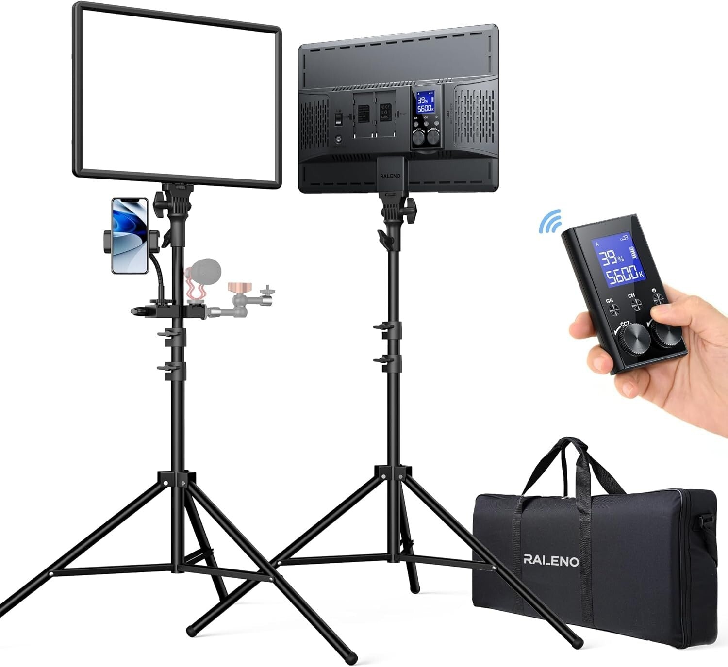 Adjustable LED Studio Lights with 45W Output, 18" Panel & Travel Bag for YouTube