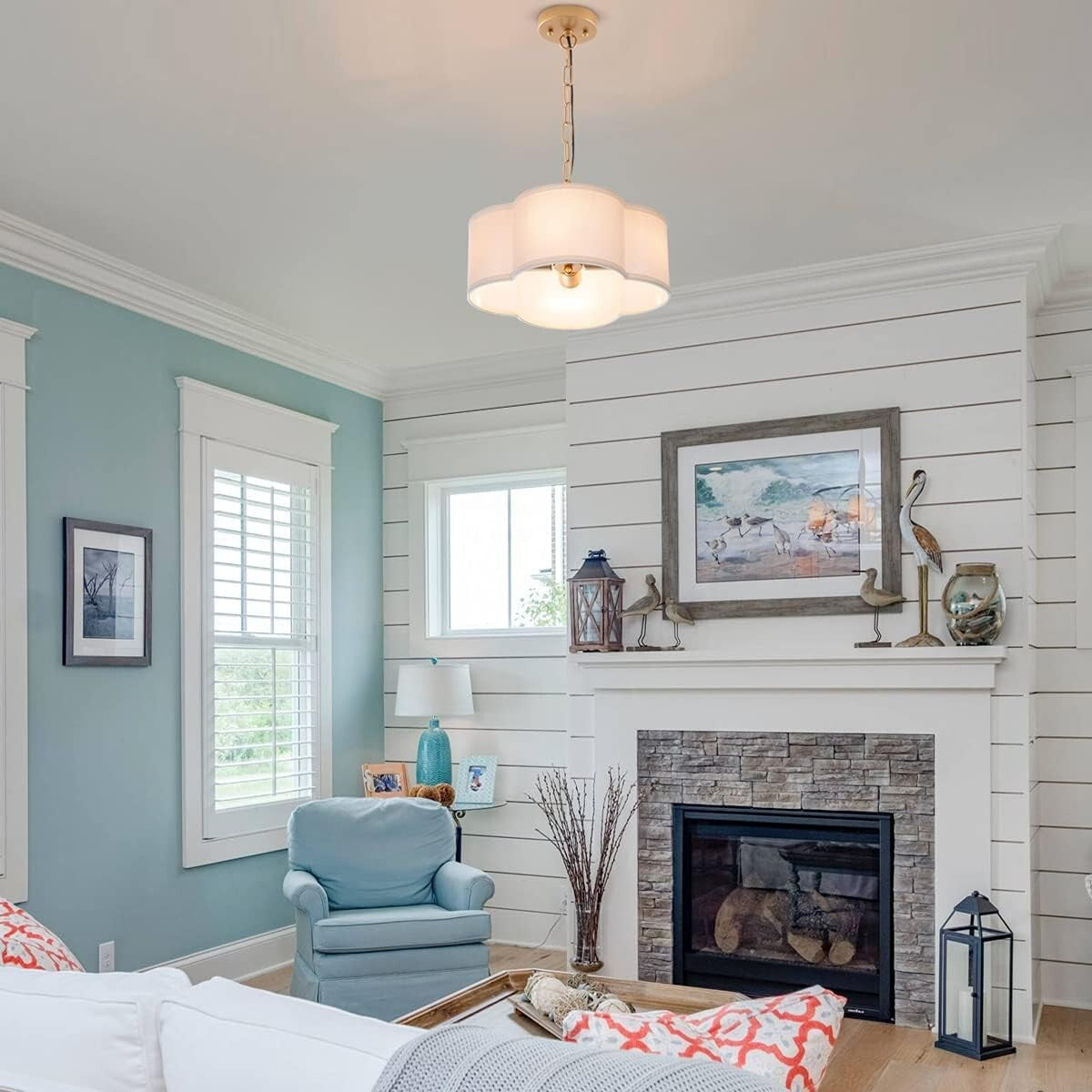 Elegant Modern Farmhouse Chandelier with Dimmable 4-Light Pendant in Off-White