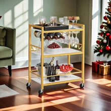 Load image into Gallery viewer, Rustic Marble Gold Rolling Beverage Cart - Perfect for Kitchen and Entertaining