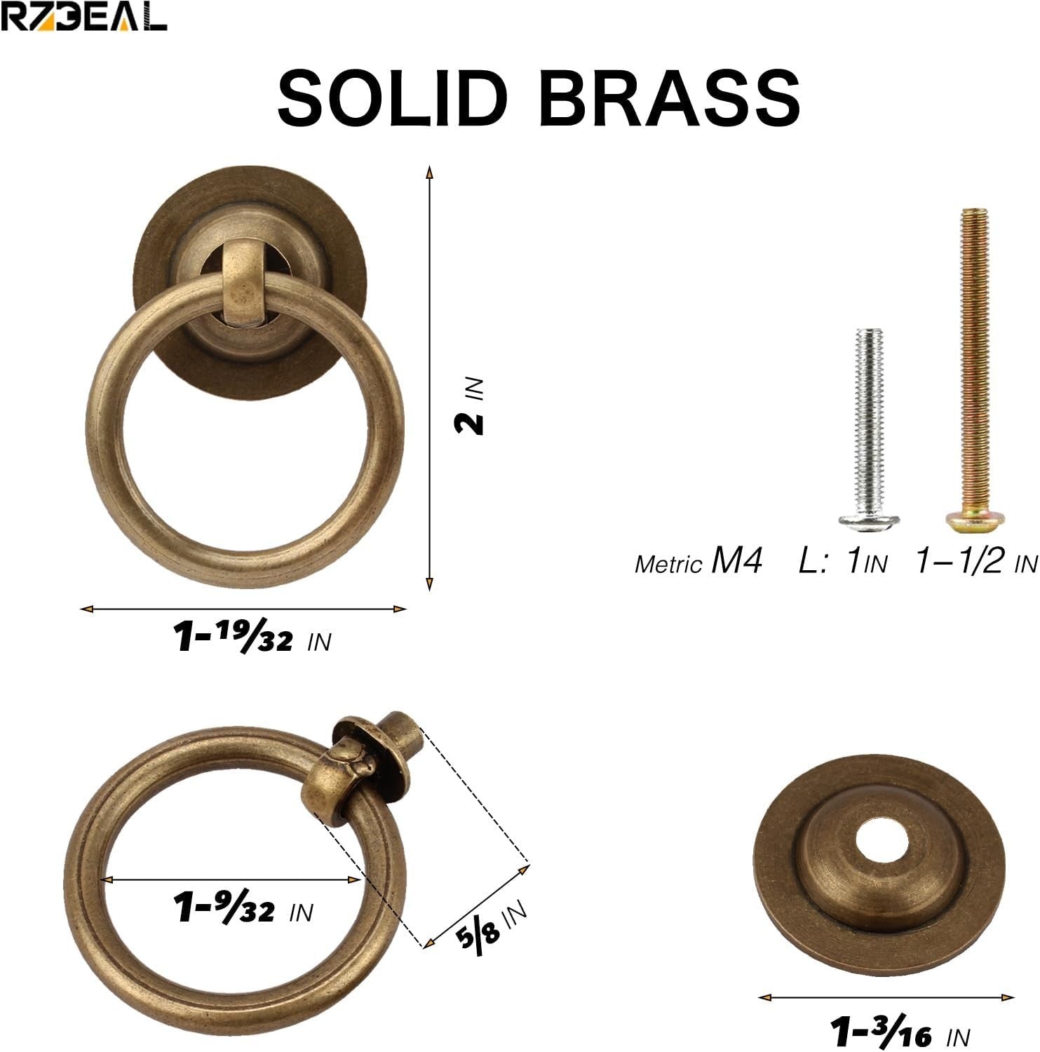 12 Elegant Antique Brass Ring Pulls for Cabinets - Effortless Installation