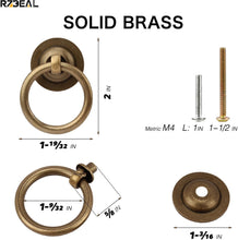 Load image into Gallery viewer, 12 Elegant Antique Brass Ring Pulls for Cabinets - Effortless Installation