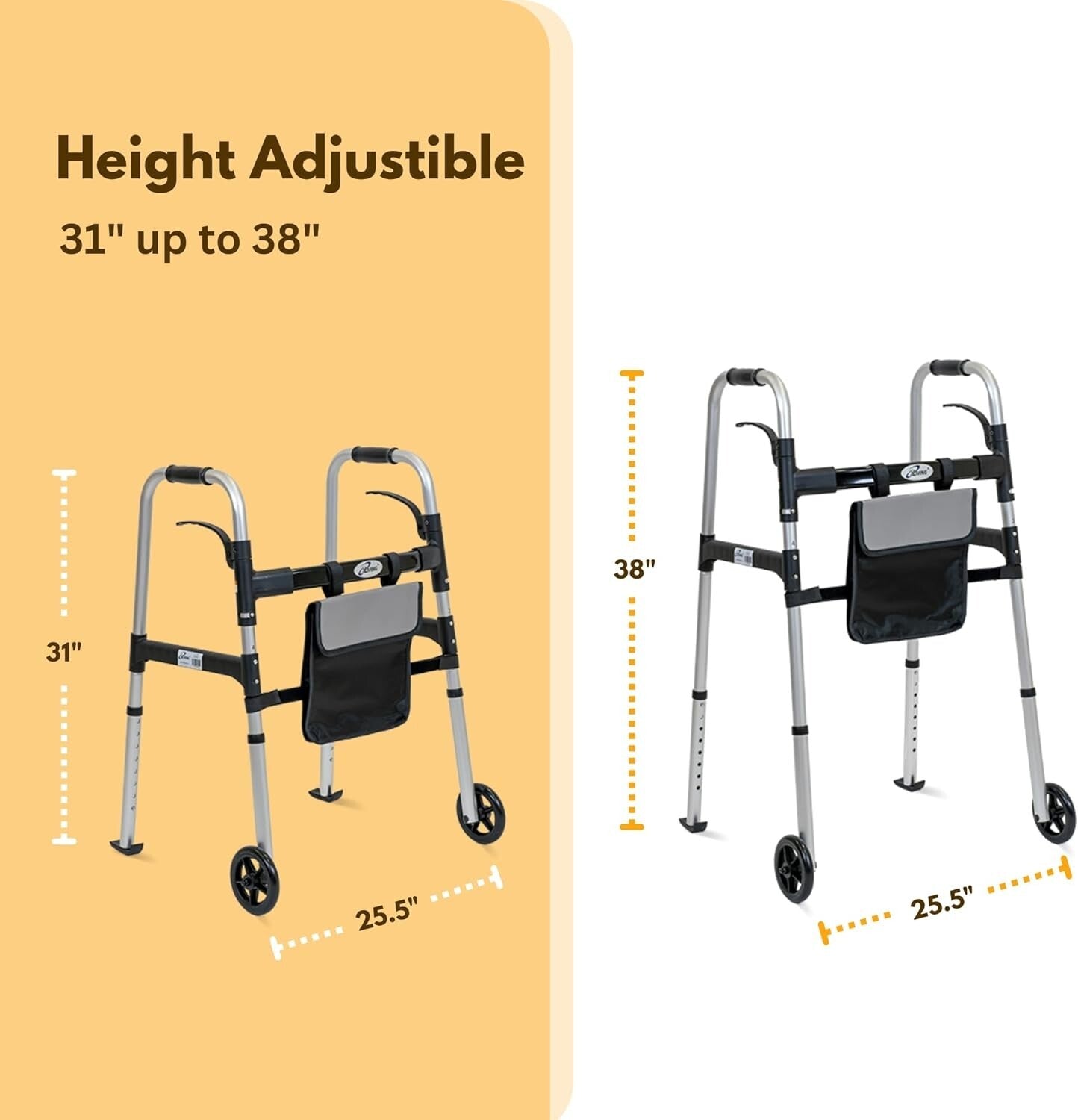 Lightweight Mobility Walker with Glide Skis and Storage Basket - Silver Design