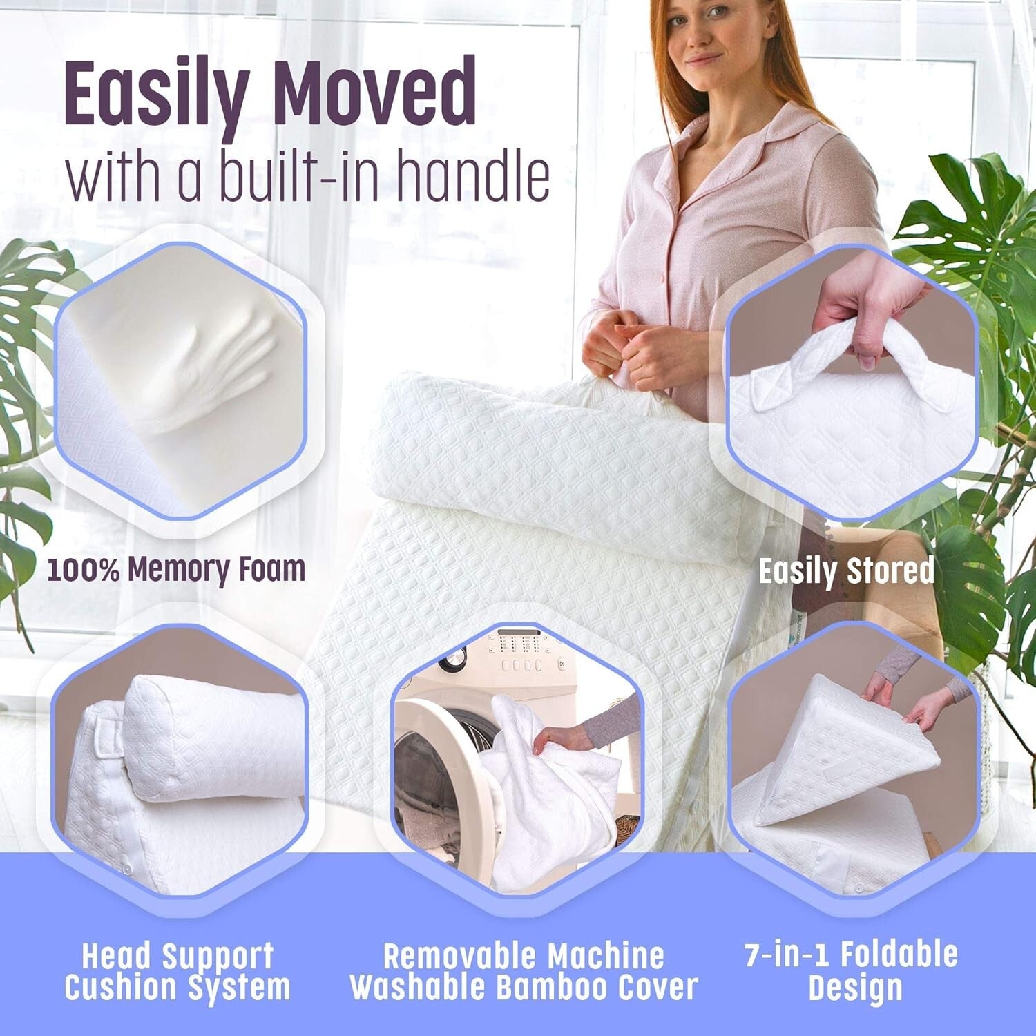 Eco-Friendly Memory Foam Wedge Pillow with Adjustable Head Support - 24-Inch