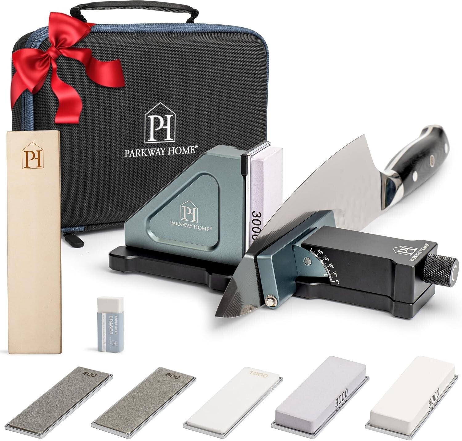 Lightweight Adjustable Knife Sharpener with 5 Whetstone Plates & Travel Case