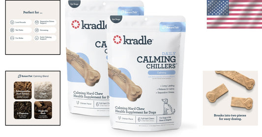 Chillers Calming Hard Chews – Chicken Flavor Anxiety Relief for Dogs 6ct, 2-Pack