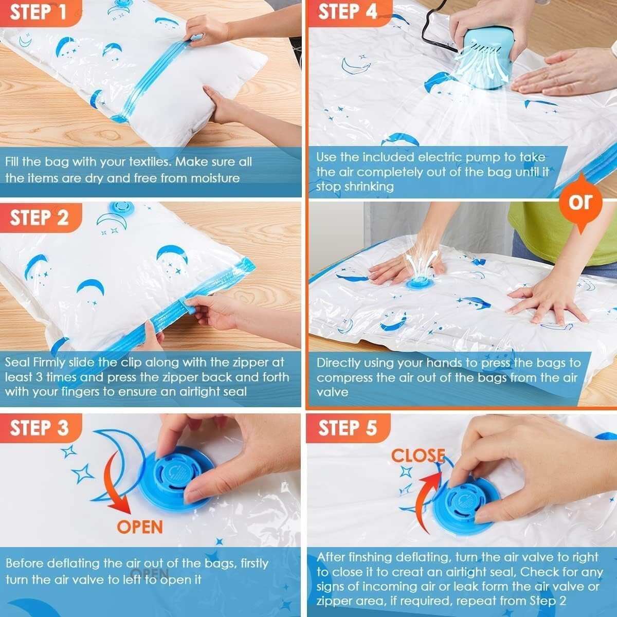 20 Pack Vacuum Storage Bags with Electric Pump - Space-Saving in Jumbo to Small