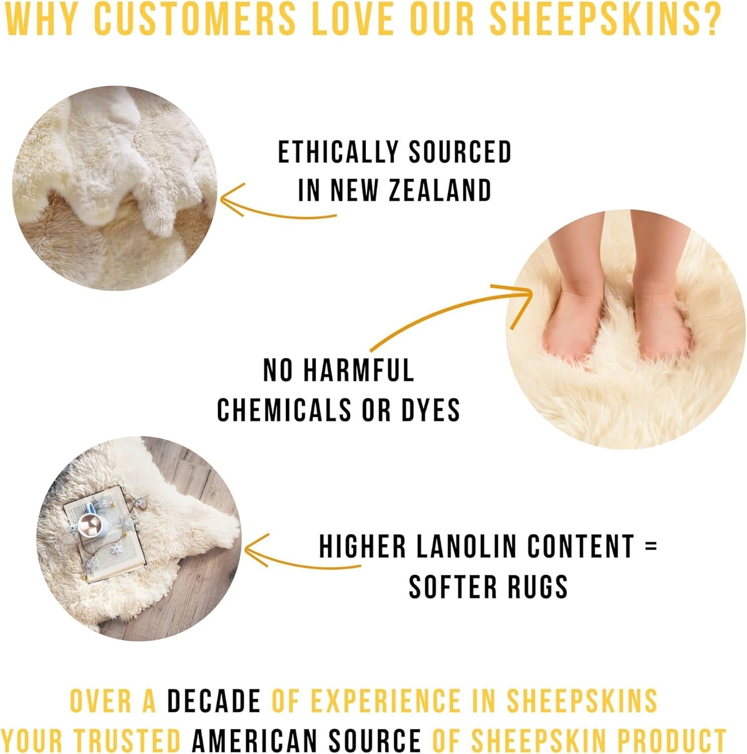 Luxury 100% Natural Lambskin Fur Rug - 2' x 3' Fluffy Creamy White Area Rug