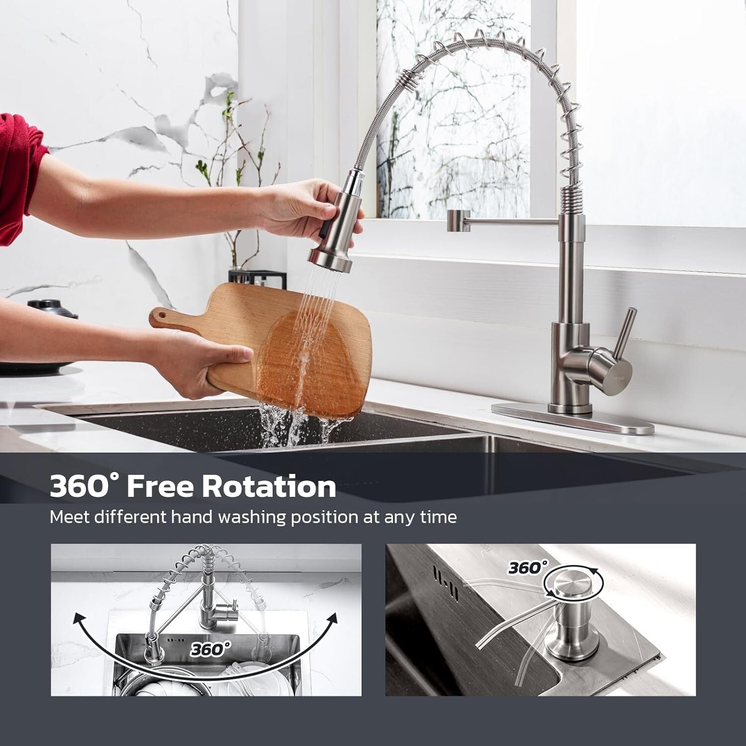 Dual Function Brushed Nickel Kitchen Faucet & Soap Dispenser - Modern Style