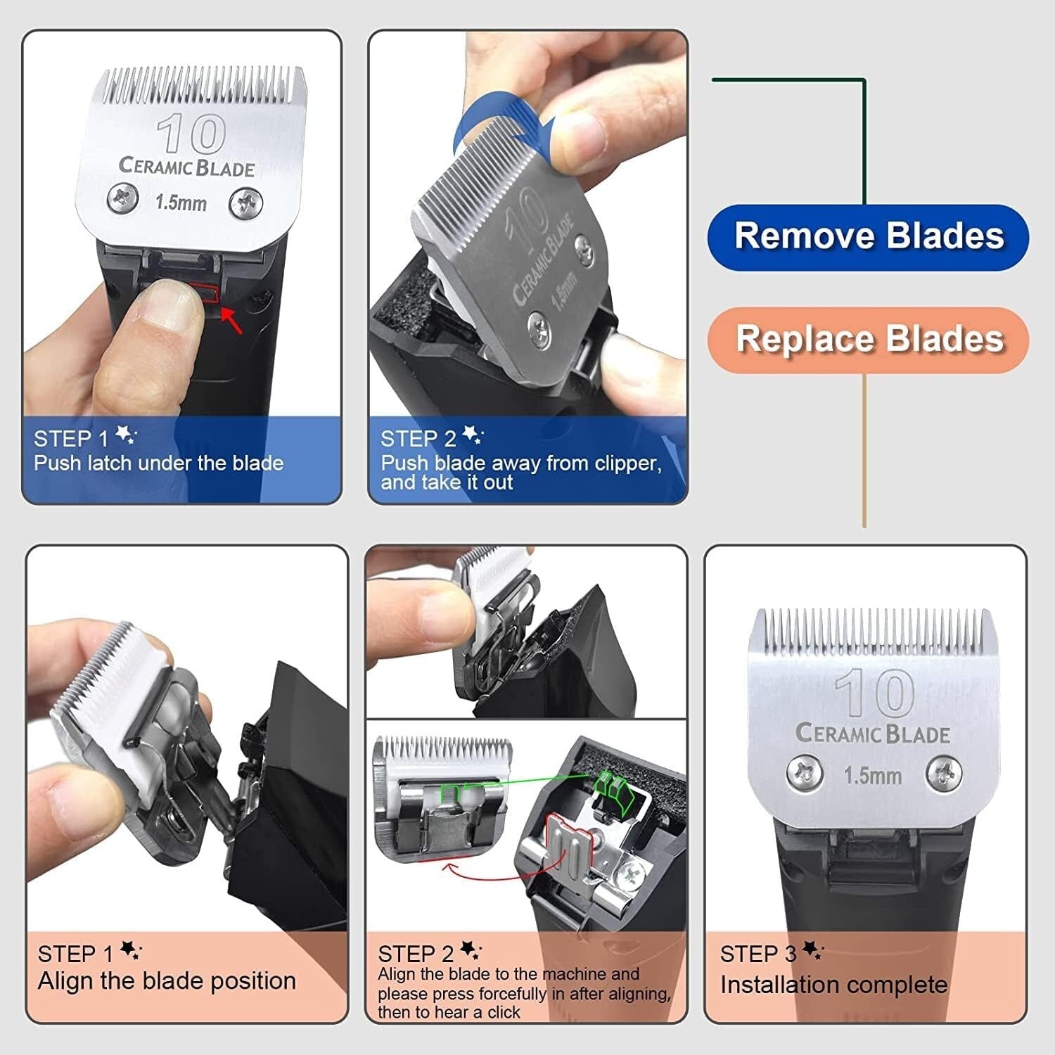 Detachable Pet Dog Grooming Clipper Blades Set - Compatible with Major Brands