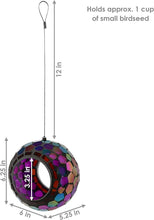 Load image into Gallery viewer, Outdoor Hanging Bird Feeder with Iridescent Purple Mosaic Design - Easy Fill