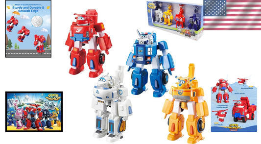 4-Pack Transforming Airplane Toys - Jett, Donnie, Paul & Astra Mini Figures