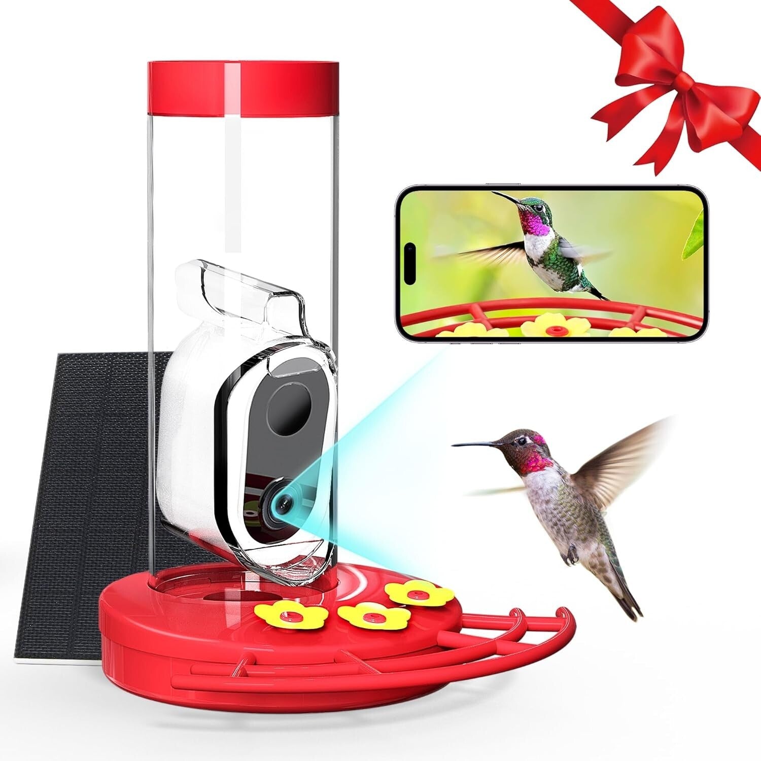 20 Oz Hummingbird Feeder with AI Camera - Instant Notifications & Easy Refill