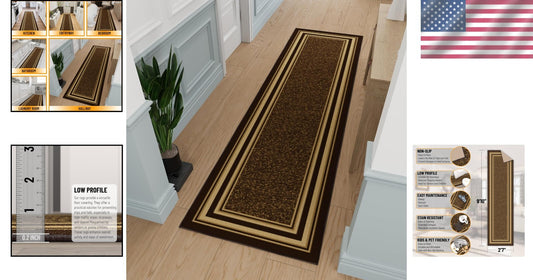 Non-Slip Brown Polypropylene Runner Rug 2'7" x 9'10" for High Traffic Areas