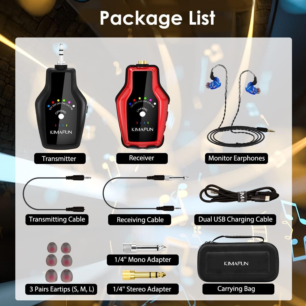 Multi-Channel Wireless In-Ear Monitor System with Noise Isolation & Accessories