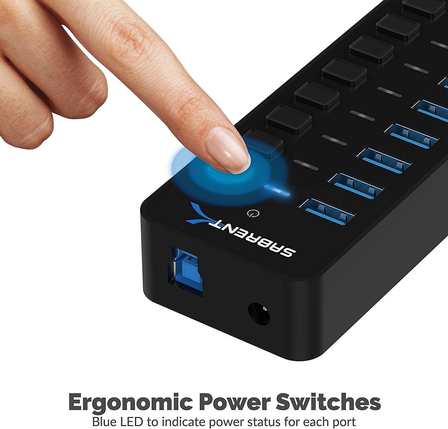 Advanced 10-Port USB 3.0 Hub - Features 3 Efficient Charging Ports & LED Status