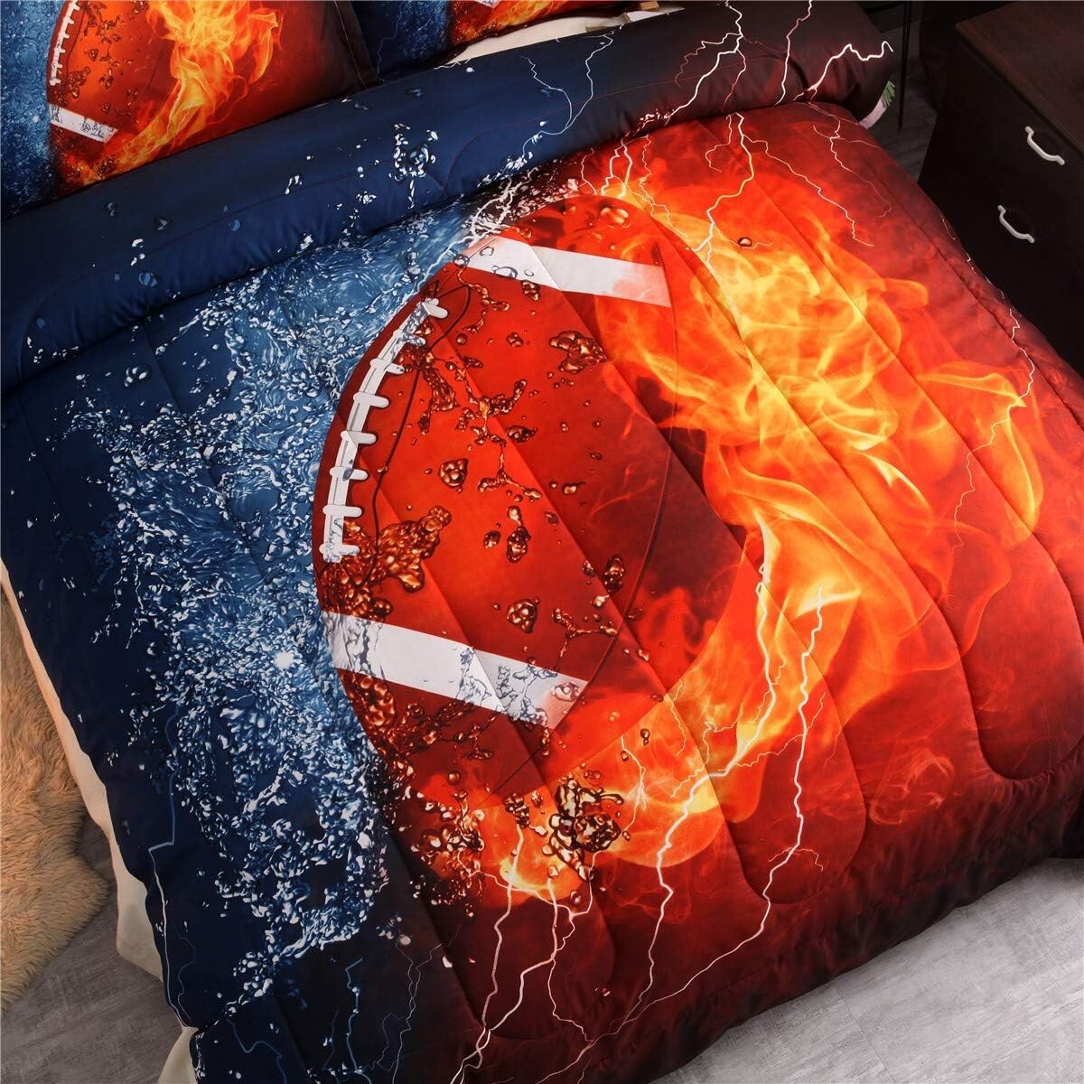 Full Size American Football Comforter Set with 3D Rugby Print - Fun for Teens