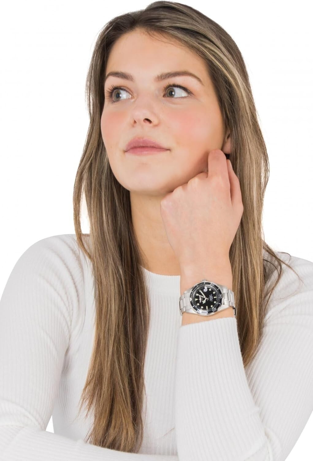 Elegant Men's 37.5mm Stainless Steel Diving Watch with Luminous Markers & Bezel