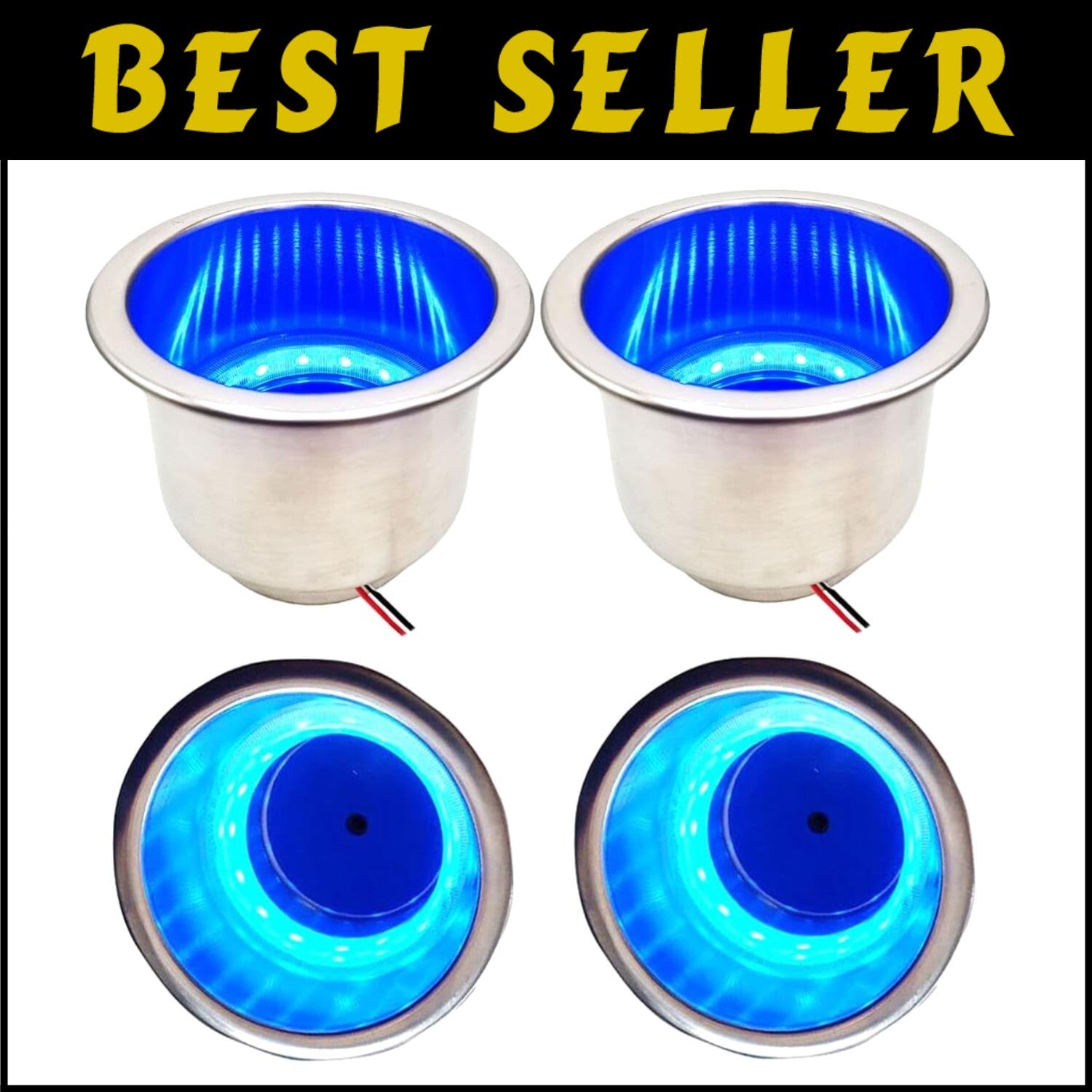 Premium 4Pcs LED Drink Holders with Drain - Perfect for Boats, RVs, and Trucks