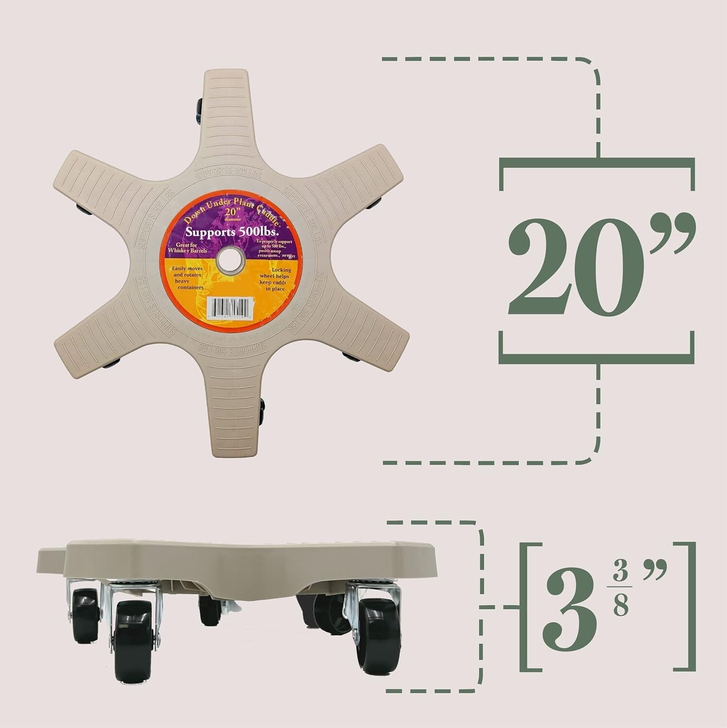 20" Lightweight Plant Caddie with Locking Casters for Stability & Ease