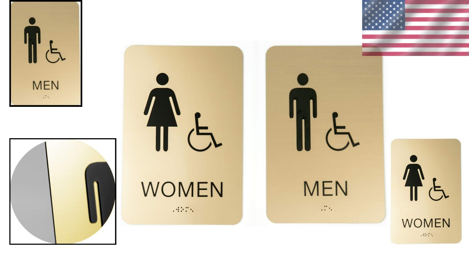 Durable Gold Acrylic Restroom Signs Set - 6" x 9" with Braille Accessibility