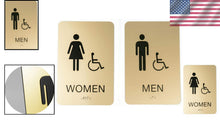 Load image into Gallery viewer, Durable Gold Acrylic Restroom Signs Set - 6" x 9" with Braille Accessibility