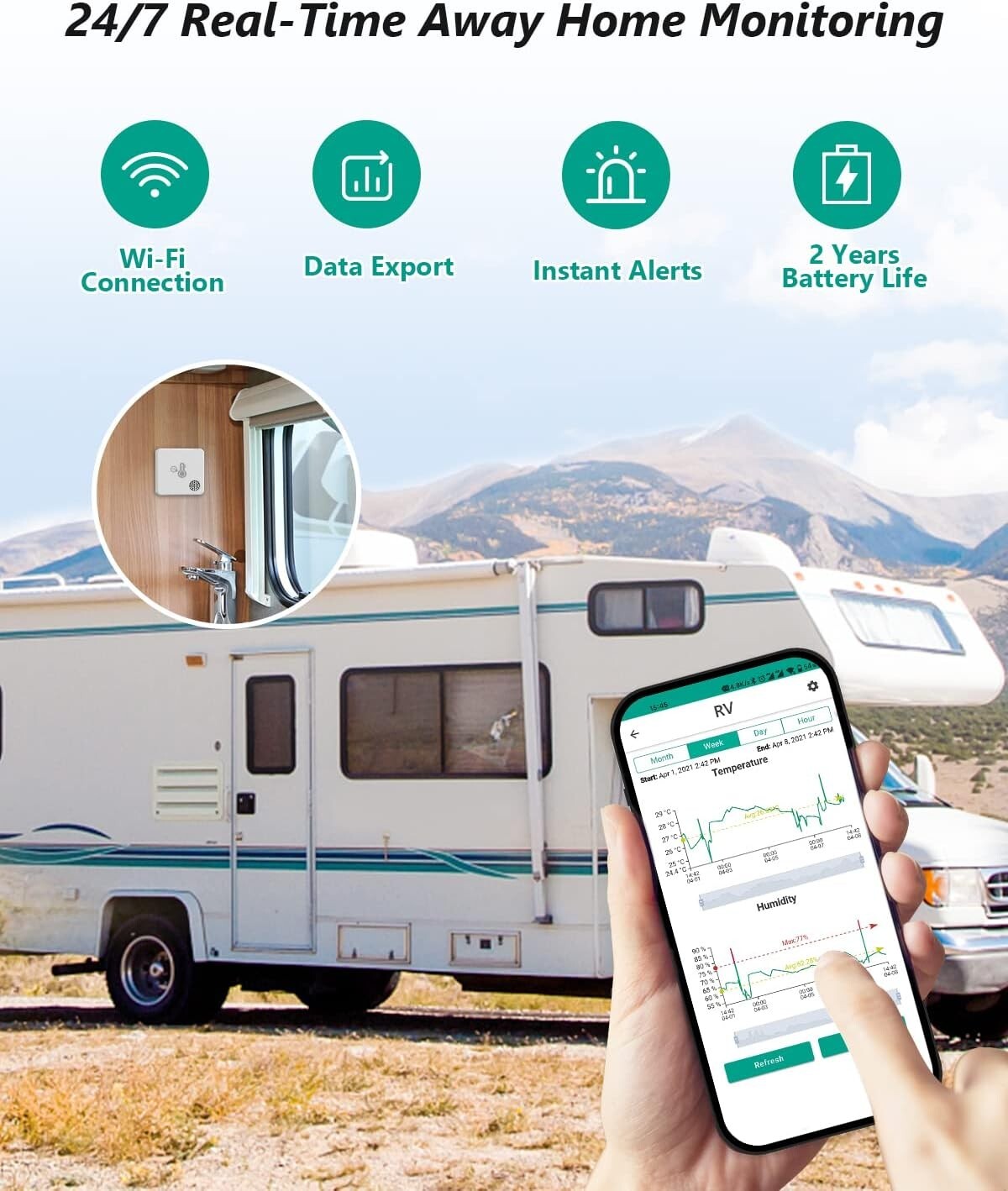 Compact WiFi Room Thermometer with Long Battery Life & Detailed Climate Tracking