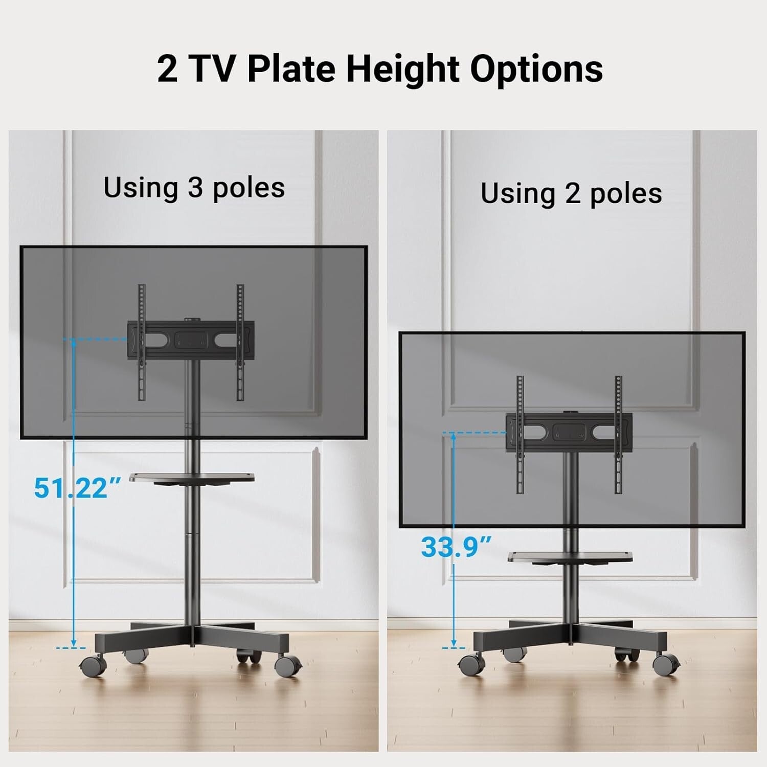 Versatile Mobile TV Stand for 23-60 Inch Televisions, Lockable Wheels for Safety