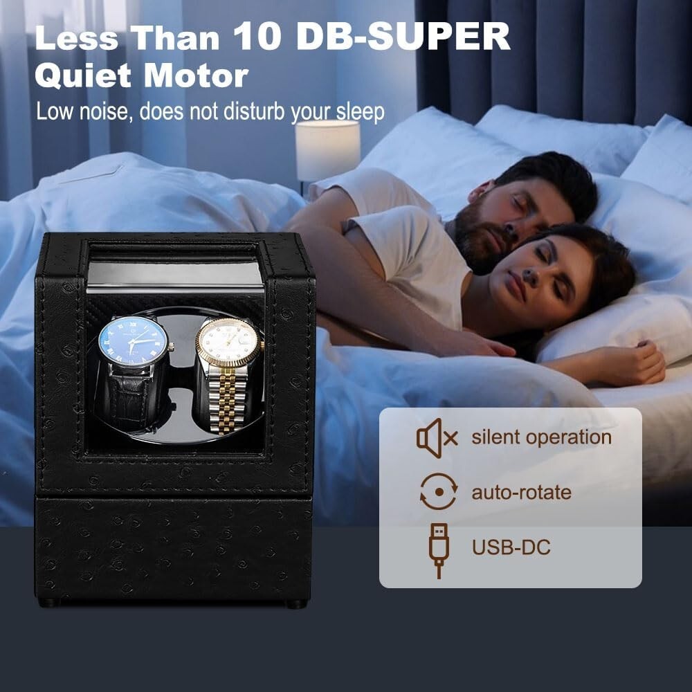 Silent Dual Watch Winder with Adjustable Soft Pillows for Automatic Timepieces