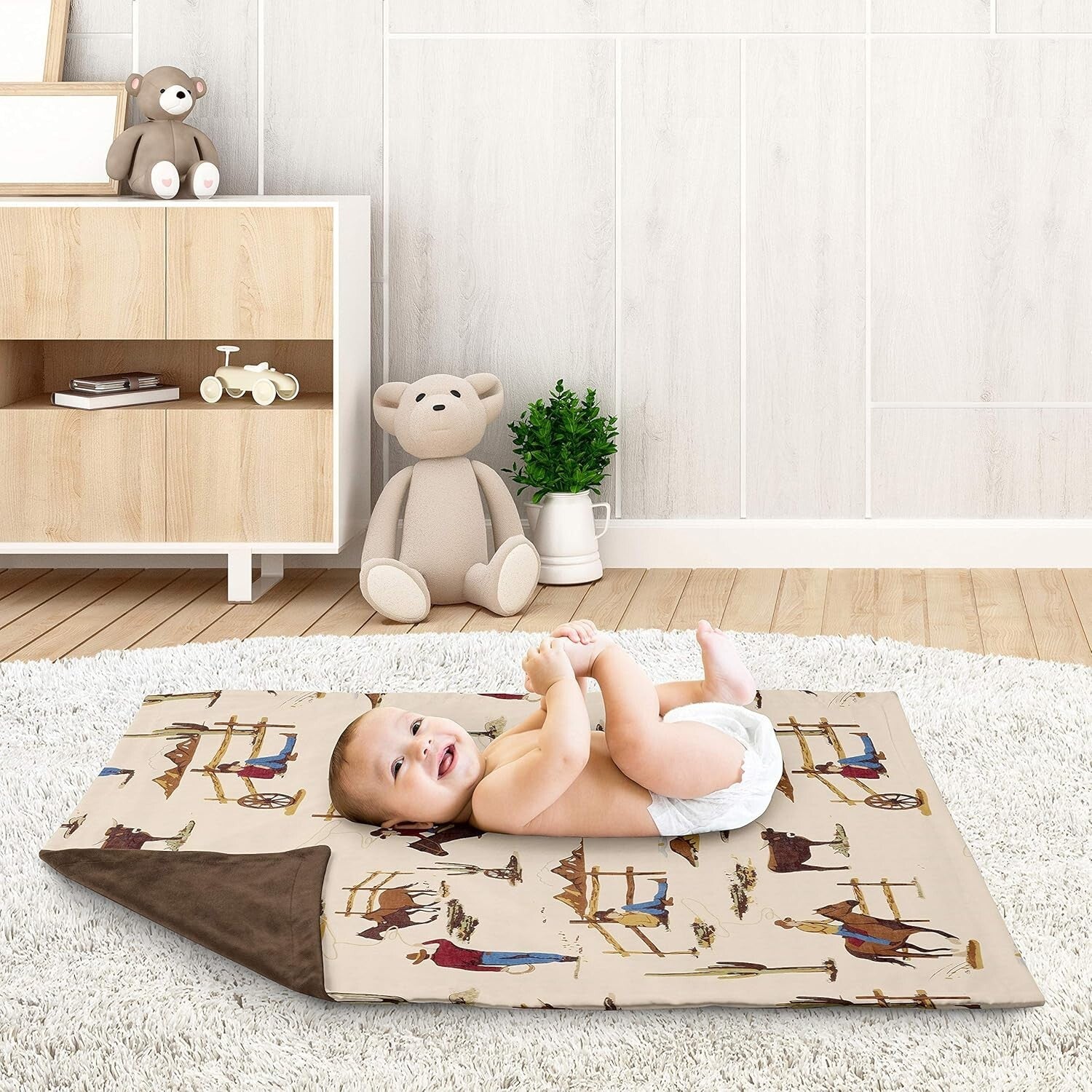 Soft Minky Baby Receiving Blanket with Horse Pattern - Ideal for Winter Travel