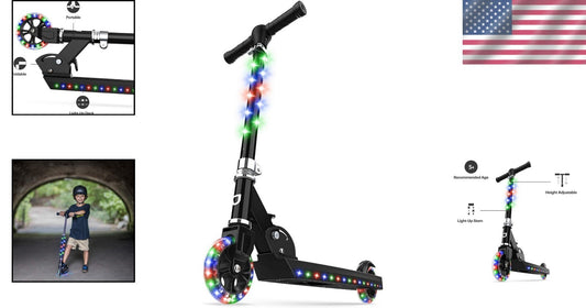 Foldable Light-Up Kick Scooter for Teens, Height-Adjustable with Rear Brake