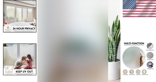 Energy-Efficient Frosted Privacy Window Film - UV & Heat Blocking, 47.2