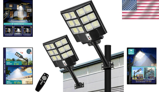 IP67 Waterproof 3200W Solar Security Lights - 2-Pack Motion Sensor Flood Lights