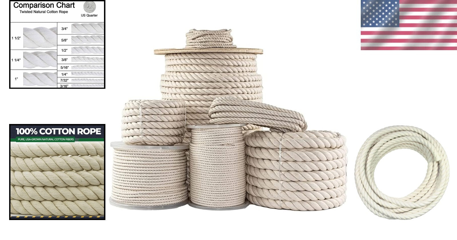 Twisted 1" x 50ft Cotton Rope - Ideal for Macrame, Crafting, and Agriculture