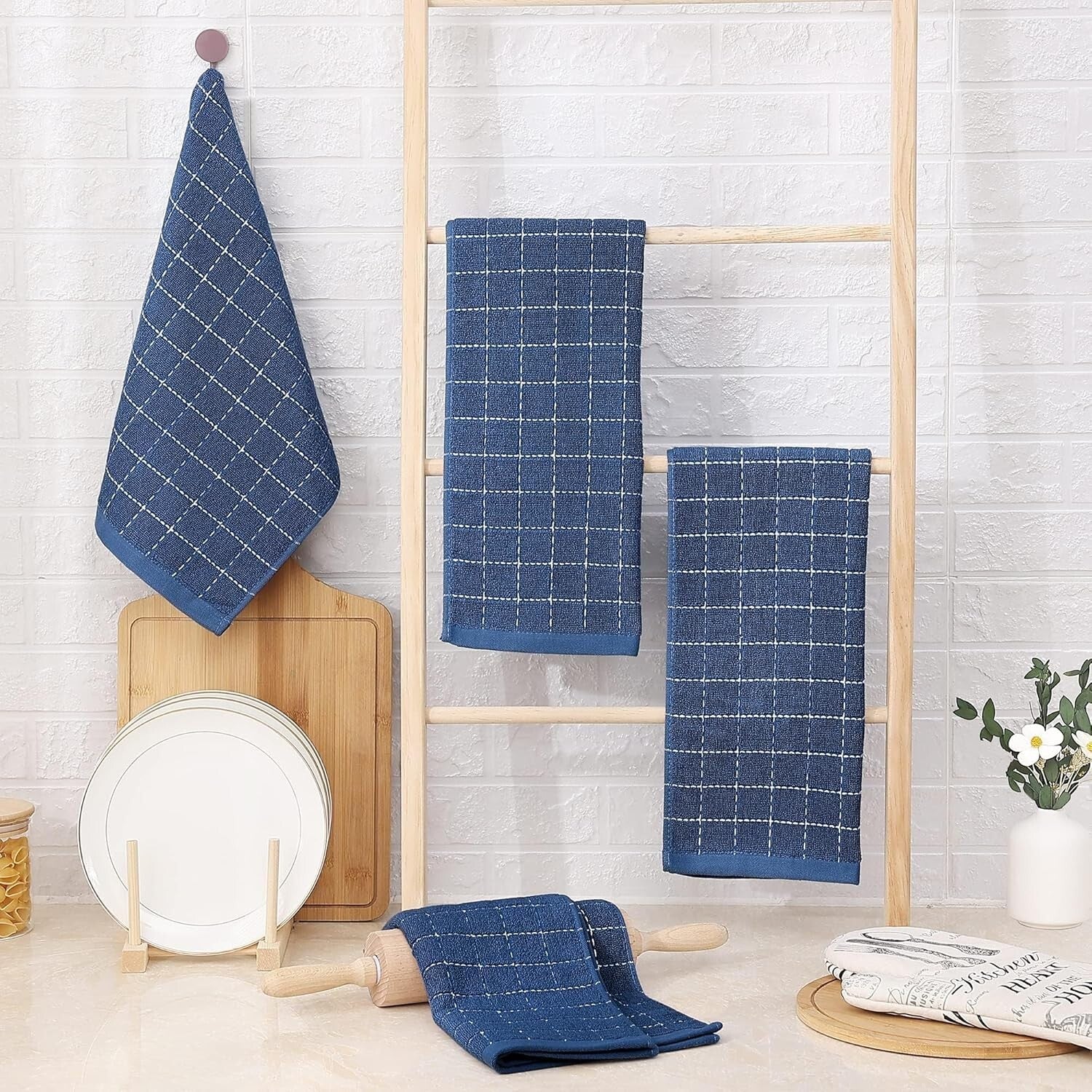 Elegant 12-Pack of Cotton Dish Towels - 13x28 Checkered for Quick Drying & Care